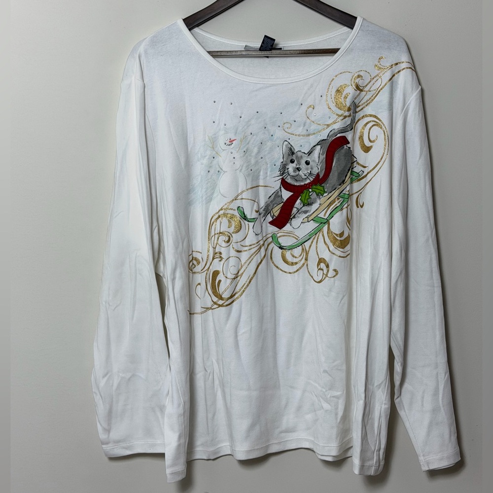 Karen Scott Woman Holiday Cat Long Sleeve Top